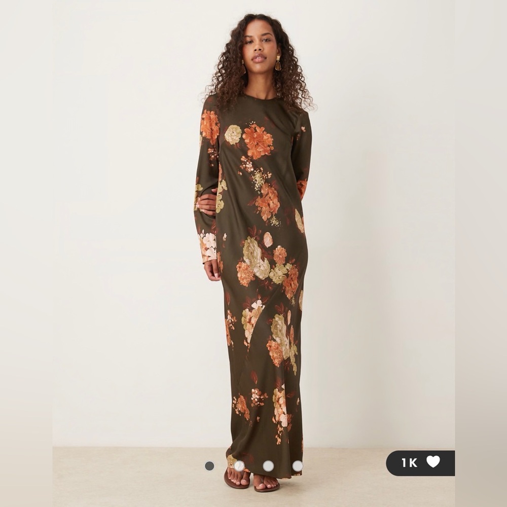 ASOS DESIGN seamed matte satin maxi slip dress in chocolate floral print 6